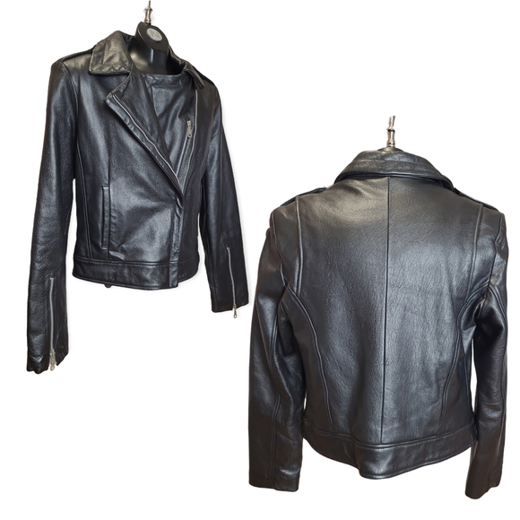 Vintage Wilsons leather womens Black leather biker jacket asymmetrical zip M - Picture 4 of 16